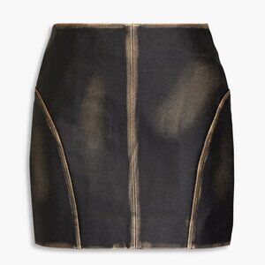 NWOT REMAIN BIRGER CHRISTENSEN Distressed Brown Leather Mini Skirt